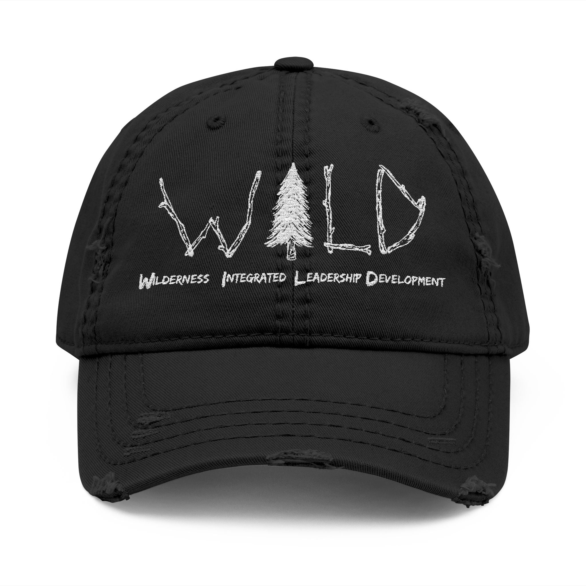 WILD Embroidered Distressed Dad Hat — Rustic Tree Outdoor Cap