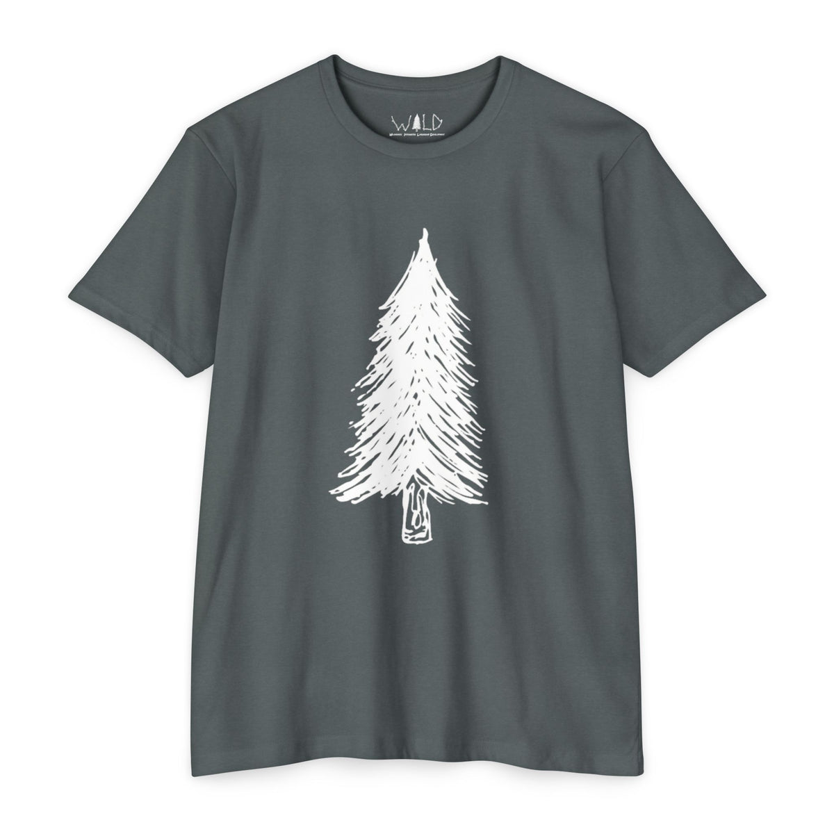 WILD Tree Graphic T-Shirt — Rustic Outdoor Nature Shirt (front tree, back WILD text)
