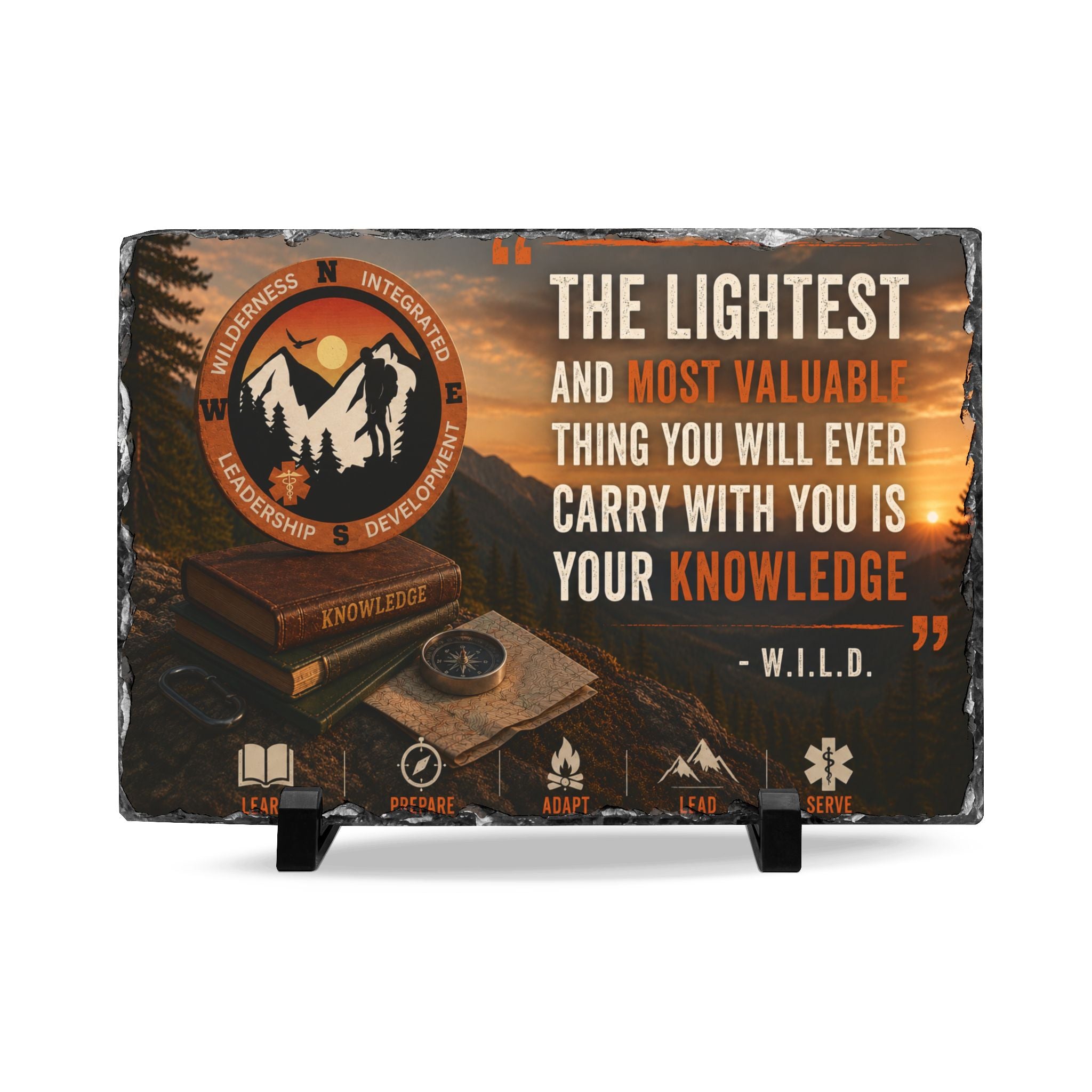 Slate Desk Plaque — Patch Logo + Quote