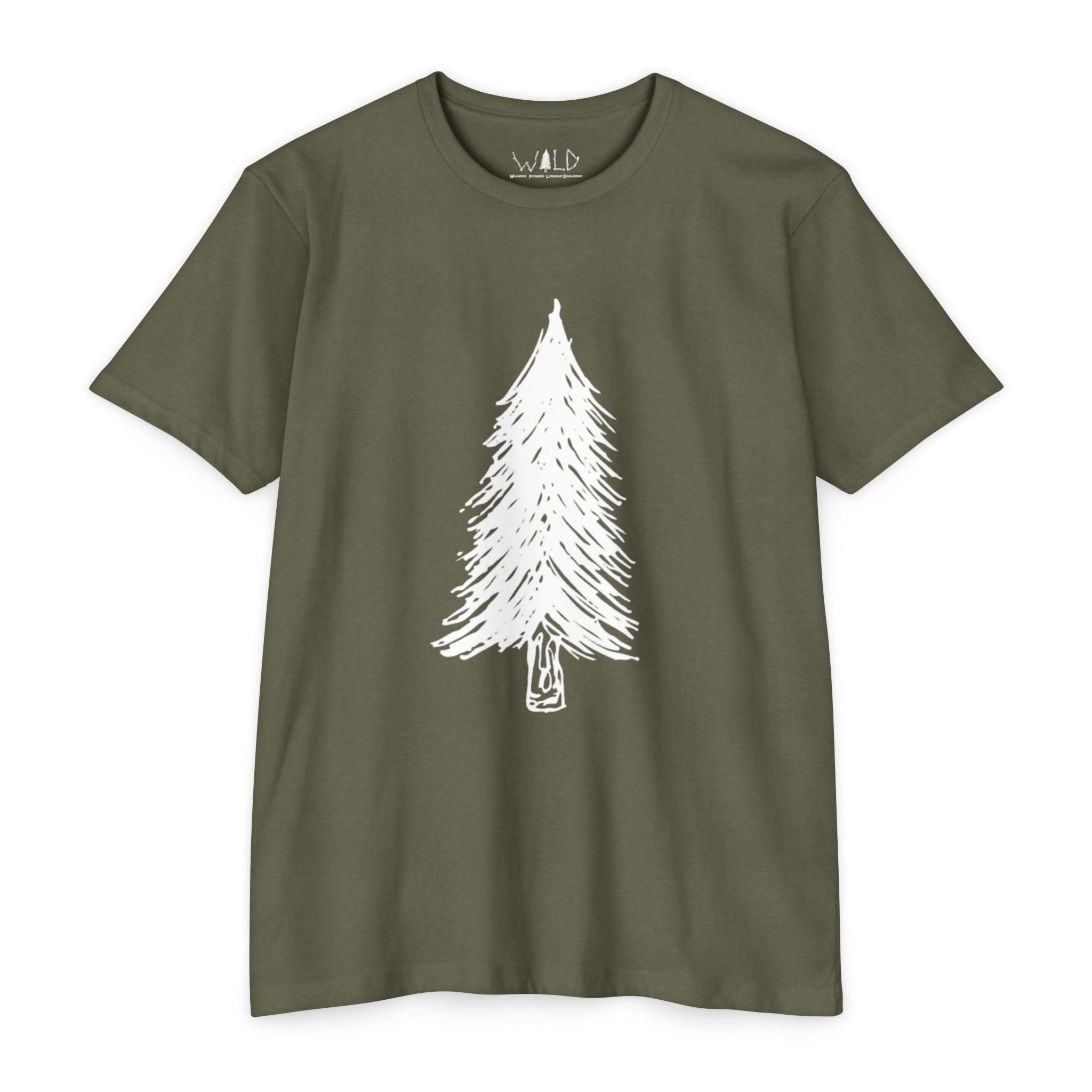 WILD Tree Graphic T-Shirt — Rustic Outdoor Nature Shirt (front tree, back WILD text)