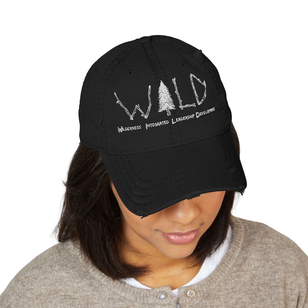 WILD Embroidered Distressed Dad Hat — Rustic Tree Outdoor Cap
