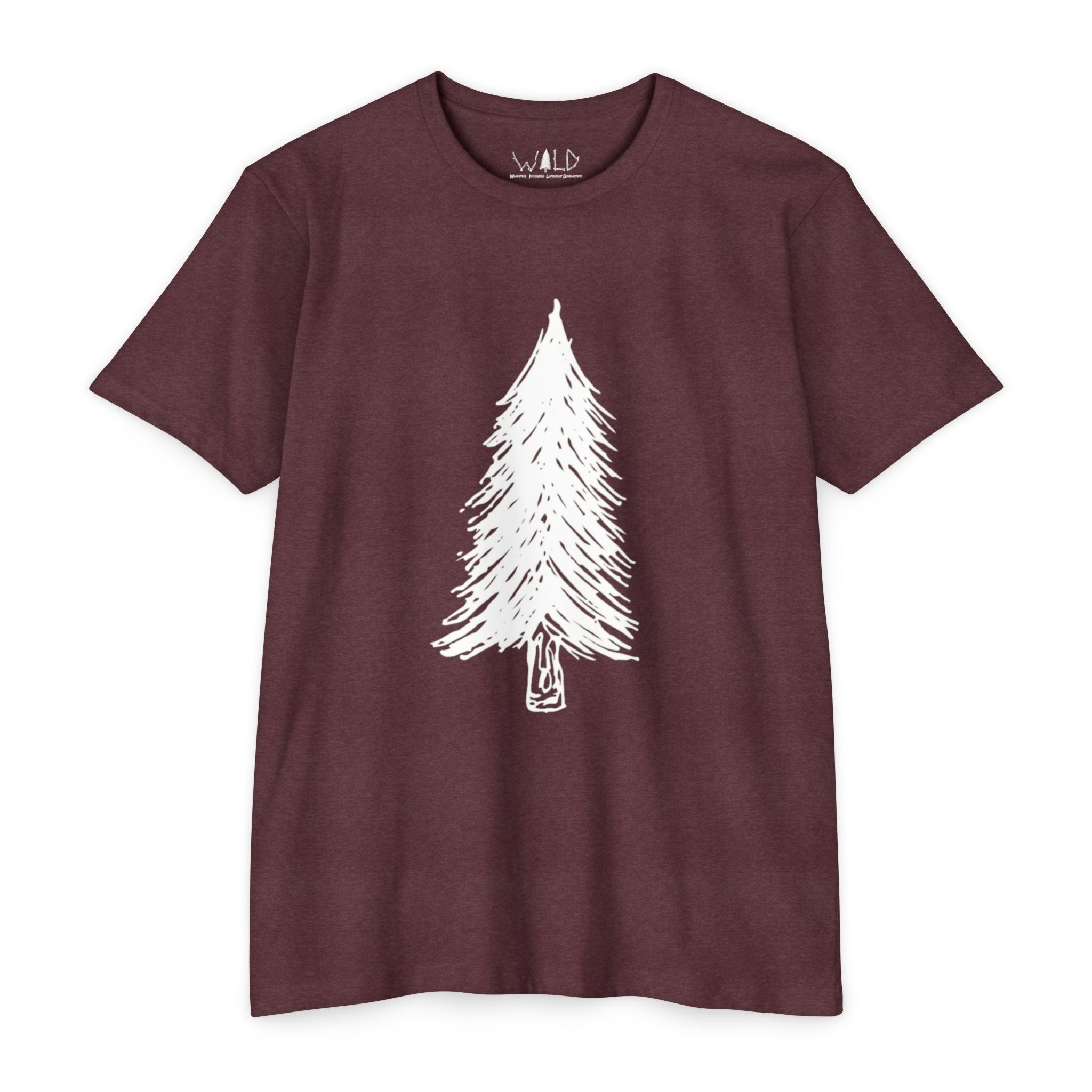 WILD Tree Graphic T-Shirt — Rustic Outdoor Nature Shirt (front tree, back WILD text)