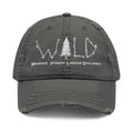 WILD Embroidered Distressed Dad Hat — Rustic Tree Outdoor Cap