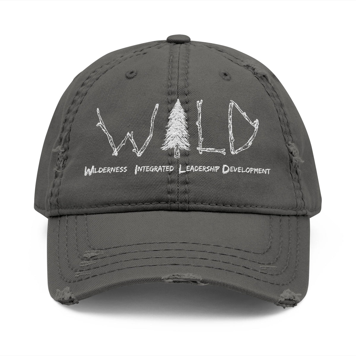WILD Embroidered Distressed Dad Hat — Rustic Tree Outdoor Cap