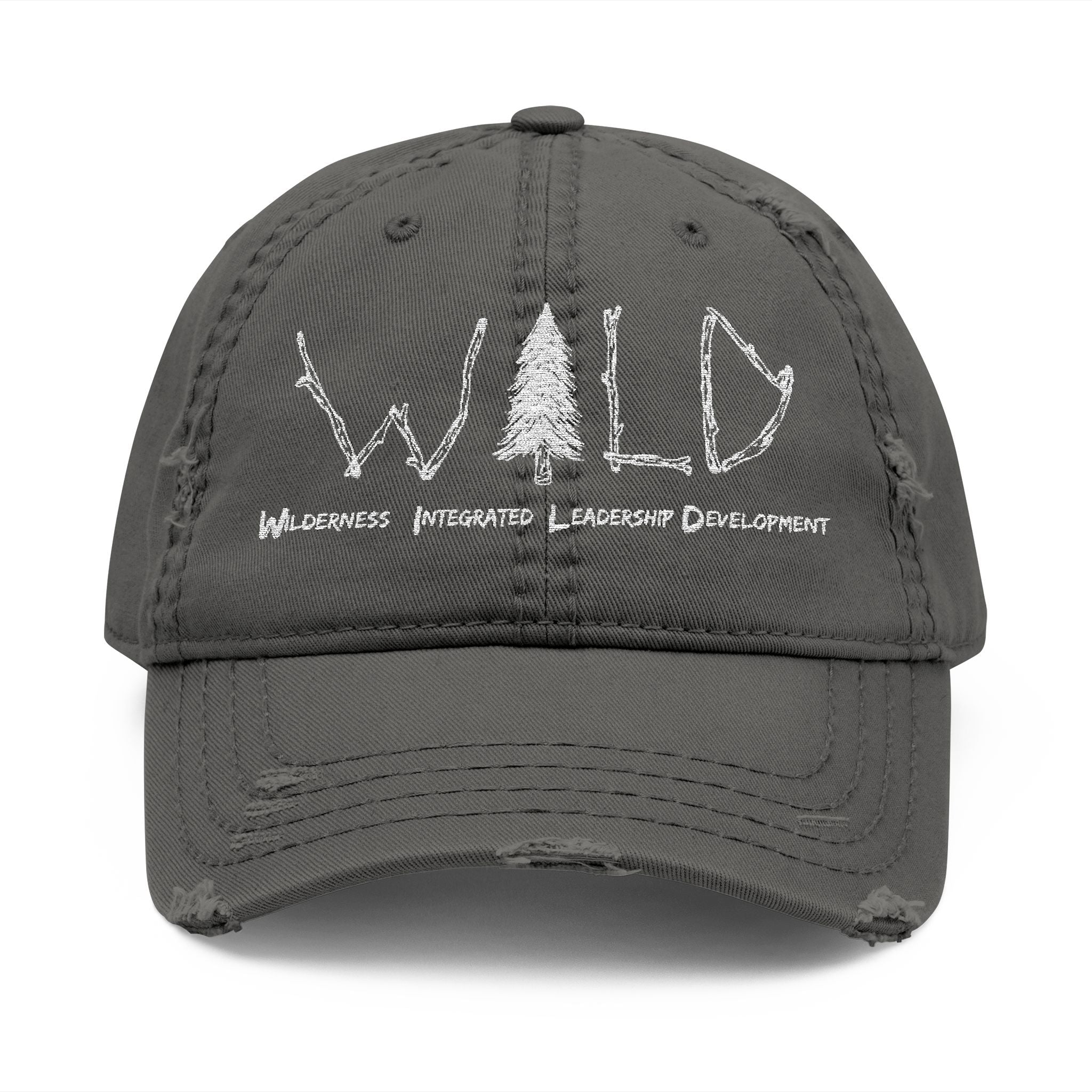 WILD Embroidered Distressed Dad Hat — Rustic Tree Outdoor Cap