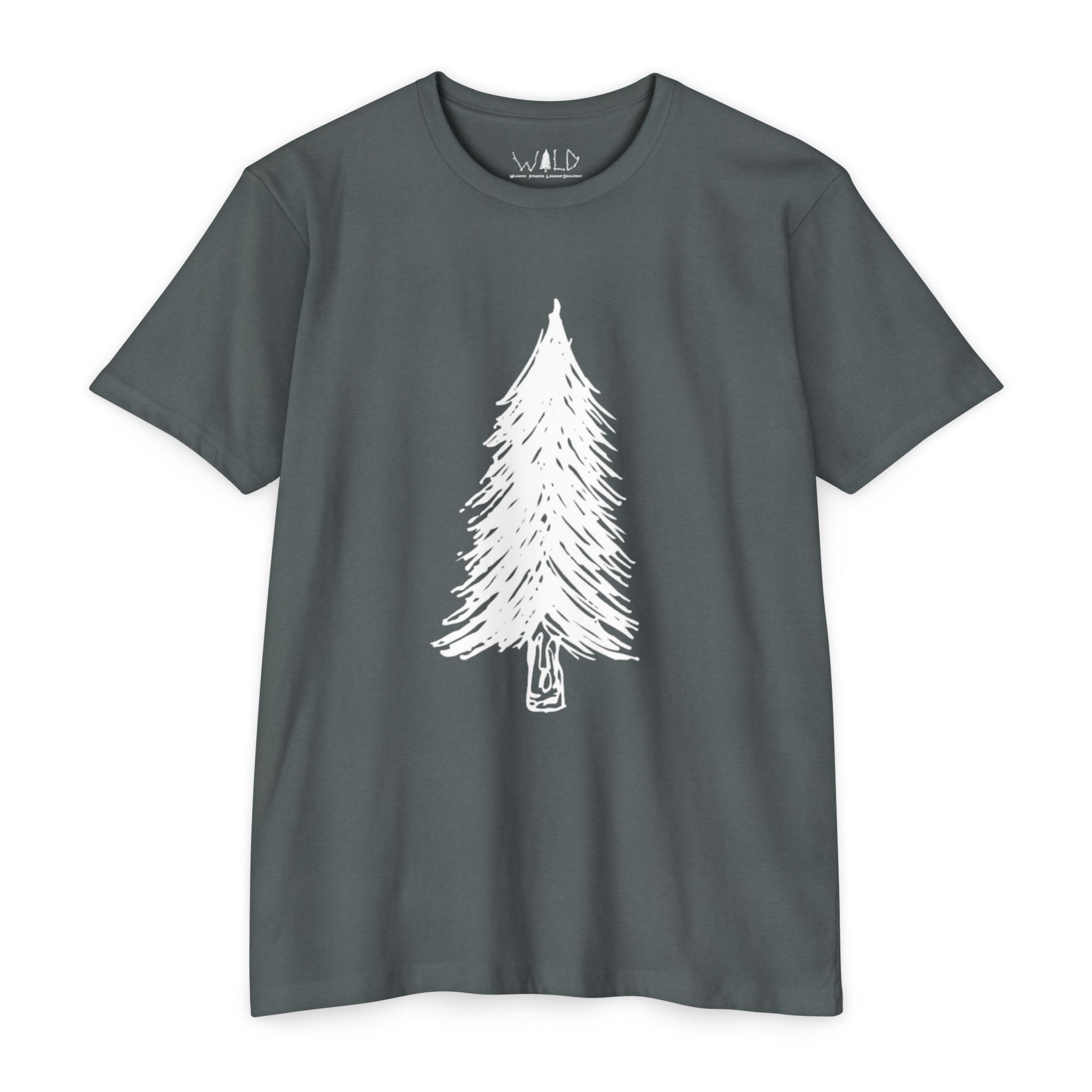 WILD Tree Graphic T-Shirt — Rustic Outdoor Nature Shirt (front tree, back WILD text)